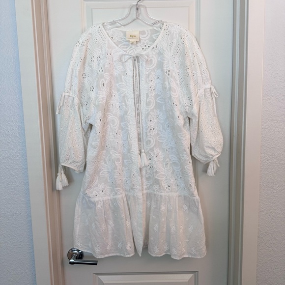 Anthropologie Maeve Cotton Lace Open Cardigan Tie Front Tassel - Picture 2 of 12